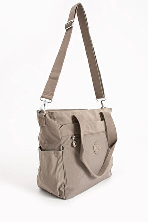 Kadın Büyük Boy Bölmeli Suya Dayanıklı Paraşüt Kumaş Çapraz Ve Omuz Askılı Vizon Rengi Çanta