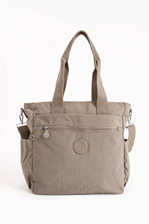 Kadın Büyük Boy Bölmeli Suya Dayanıklı Paraşüt Kumaş Çapraz Ve Omuz Askılı Vizon Rengi Çanta