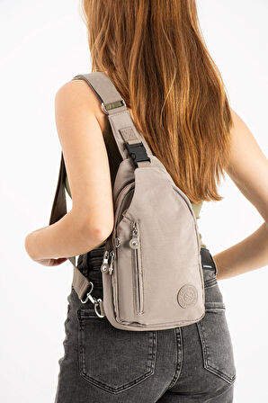 Kadın Krinkıl Kumaş Suya Dayanıklı Çapraz Askılı Vizon Renk Body Bag