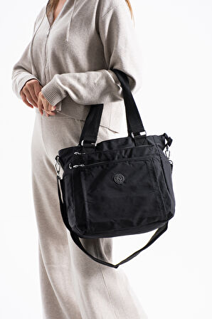 Kadın 4 Bölmeli Suya Dayanıklı Saten Kumaş Çapraz Ve Omuz Askılı Çanta