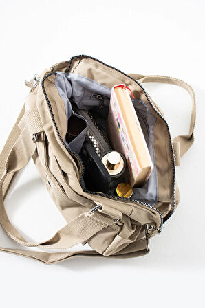 Kadın 4 Bölmeli Suya Dayanıklı Saten Kumaş Çapraz Ve Omuz Askılı Çanta