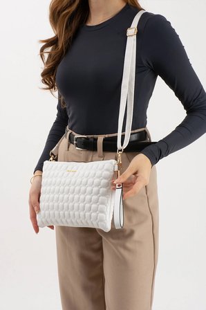 Sanmorris Kadın Suni Deri Beyaz Renkli Ayarlanabilir Çapraz Ve El Askılı Portföy, Clutch Çanta