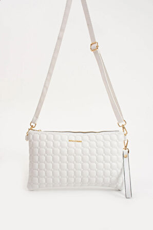 Sanmorris Kadın Suni Deri Beyaz Renkli Ayarlanabilir Çapraz Ve El Askılı Portföy, Clutch Çanta