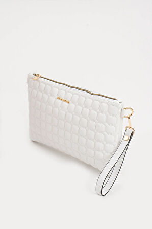 Sanmorris Kadın Suni Deri Beyaz Renkli Ayarlanabilir Çapraz Ve El Askılı Portföy, Clutch Çanta