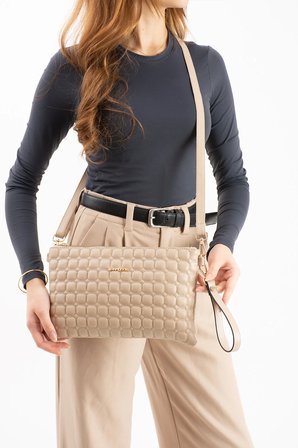 Sanmorris Kadın Suni Deri Kum Renkli Ayarlanabilir Çapraz Ve El Askılı Portföy, Clutch Çanta