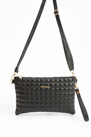 Sanmorris Kadın Suni Deri Siyah Mat Ayarlanabilir Çapraz Ve El Askılı Portföy, Clutch Çanta