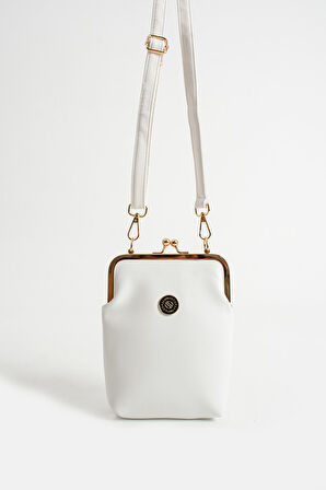 Kadın Burslu Gold Aksesuarlı Ayarlanabilir Çapraz Askılı Suni Deri Omuz ve Çapraz Çanta