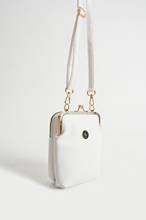 Kadın Burslu Gold Aksesuarlı Ayarlanabilir Çapraz Askılı Suni Deri Omuz ve Çapraz Çanta