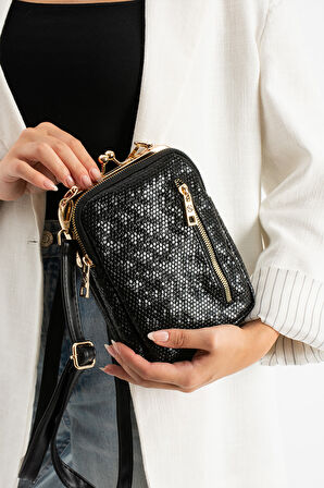 Kadın Burslu Gold Aksesuarlı Ayarlanabilir Çapraz Askılı Suni Deri Omuz ve Çapraz Çanta