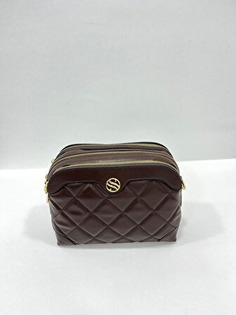 Kadın Ayarlanabilir Çapraz Askılı 4 Bölmeli Acı Kahve Omuz ve Çapraz Çanta  S-1267