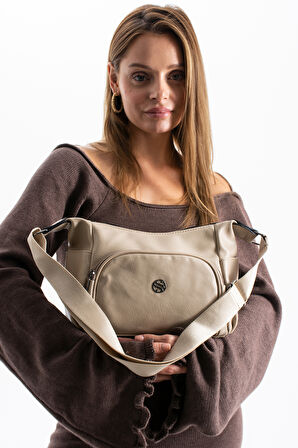 Kadın Ayarlanabilir Çapraz Askılı Çok Gözlü Suni Deri Omuz Çantası