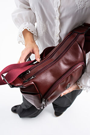 Kadın Ayarlanabilir Çapraz Askılı Çok Gözlü Suni Deri Omuz Çantası