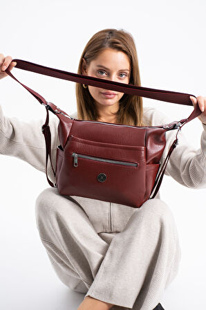 Kadın 4 Bölmeli Suni Yumuşak Deri Omuz Ve Sırt Çantası