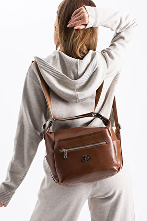 Kadın 4 Bölmeli Suni Yumuşak Deri Omuz Ve Sırt Çantası