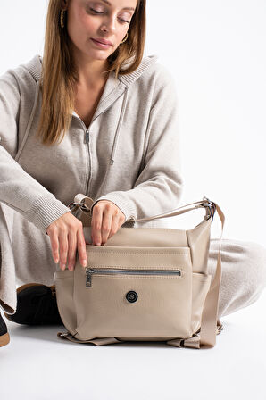 Kadın 4 Bölmeli Suni Yumuşak Deri Omuz Ve Sırt Çantası