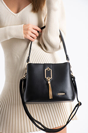 Gold Detaylı 3 Bölmeli Omuz Ve Çapraz Çanta