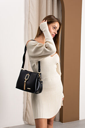 Gold Detaylı 3 Bölmeli Omuz Ve Çapraz Çanta