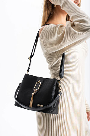 Gold Detaylı 3 Bölmeli Omuz Ve Çapraz Çanta