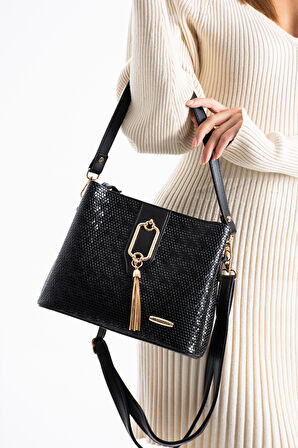 Gold Detaylı 3 Bölmeli Omuz Ve Çapraz Çanta