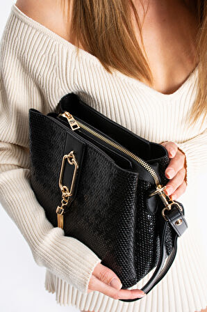 Gold Detaylı 3 Bölmeli Omuz Ve Çapraz Çanta