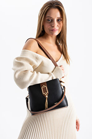 Gold Detaylı 3 Bölmeli Omuz Ve Çapraz Çanta