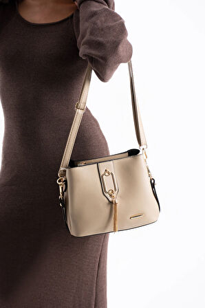 Gold Detaylı 3 Bölmeli Omuz Ve Çapraz Çanta