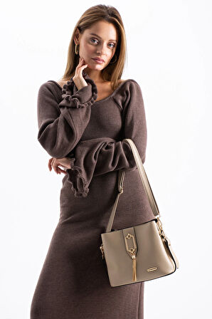 Gold Detaylı 3 Bölmeli Omuz Ve Çapraz Çanta