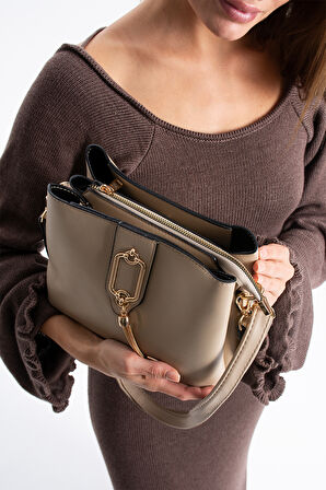 Gold Detaylı 3 Bölmeli Omuz Ve Çapraz Çanta