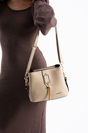 Gold Detaylı 3 Bölmeli Omuz Ve Çapraz Çanta