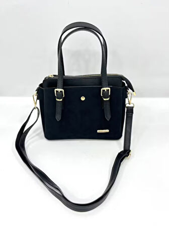 Kadın Uzun Askılı 4 Bölmeli Gold Aksesuarlı Süet Deri Omuz Ve El Çantası