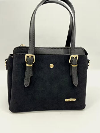 Kadın Uzun Askılı 4 Bölmeli Gold Aksesuarlı Süet Deri Omuz Ve El Çantası