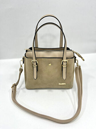 Kadın Uzun Askılı 4 Bölmeli Gold Aksesuarlı Süet Deri Omuz Ve El Çantası