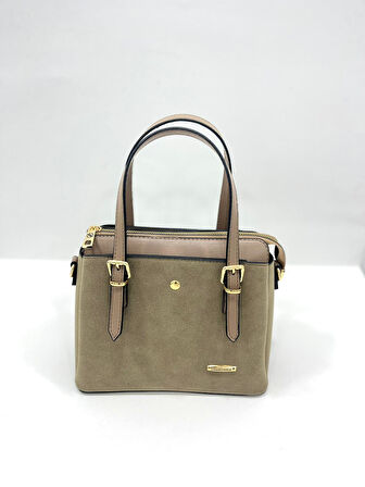 Kadın Uzun Askılı 4 Bölmeli Gold Aksesuarlı Süet Deri Omuz Ve El Çantası