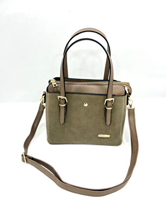 Kadın Uzun Askılı 4 Bölmeli Gold Aksesuarlı Süet Deri Omuz Ve El Çantası