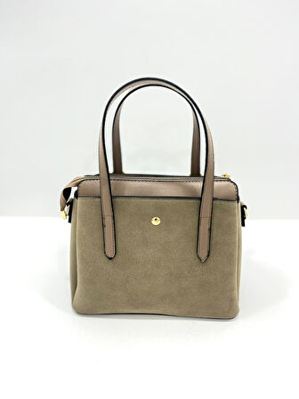 Kadın Uzun Askılı 4 Bölmeli Gold Aksesuarlı Süet Deri Omuz Ve El Çantası