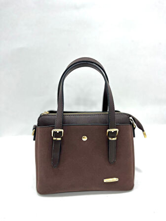 Kadın Uzun Askılı 4 Bölmeli Gold Aksesuarlı Süet Deri Omuz Ve El Çantası