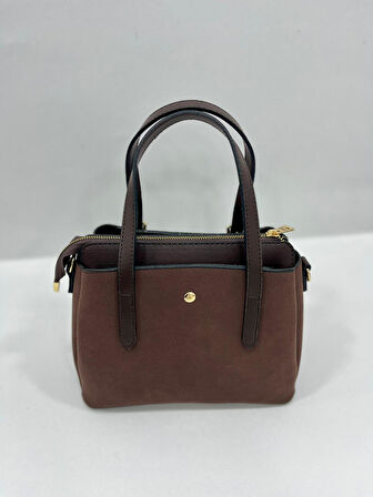 Kadın Uzun Askılı 4 Bölmeli Gold Aksesuarlı Süet Deri Omuz Ve El Çantası