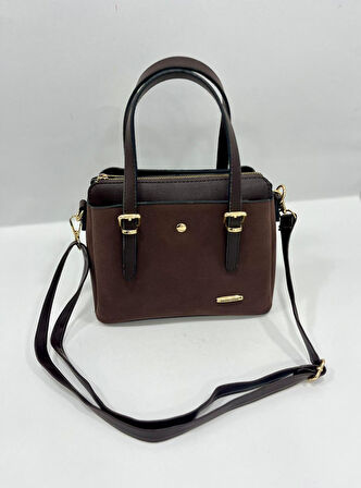 Kadın Uzun Askılı 4 Bölmeli Gold Aksesuarlı Süet Deri Omuz Ve El Çantası