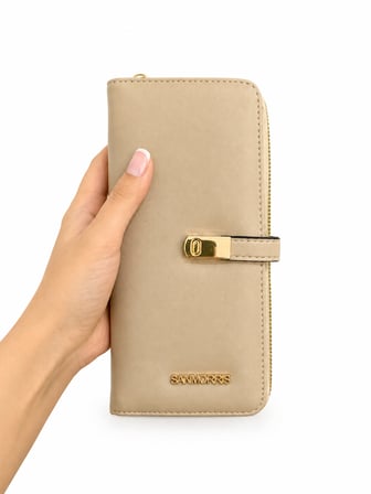 Kadın Suni Deri Gold Tokalı Telefon Bölmeli Cüzdan