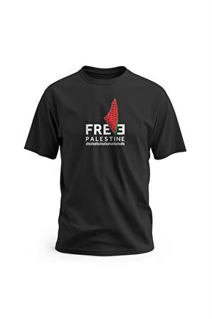 Kısa Kollu Free Palestine Yazısı ve Karpuzlu Filistin Haritası Dijital Baskılı Unisex S - 2XL T300006
