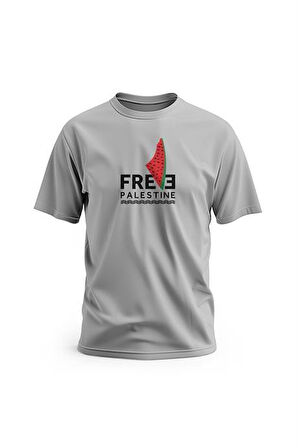Kısa Kollu Free Palestine Yazısı ve Karpuzlu Filistin Haritası Dijital Baskılı Unisex S - 2XL T300006