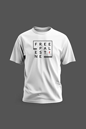 Kısa Kollu Free Palestine Yazısı Kareli Şekli Dijital Baskılı Unisex S - 2XL T300005