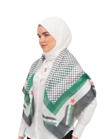 Suriye Bayrak Çerçeveli Eşarp Kefiye Renkli Kareli Kadın Eşarp S100028