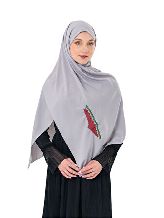 Polyster Gri Rengi Şal Filistin Haritası Karpuz Renkler İle Nakışlı S100036