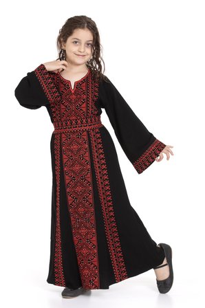 Filistin dikdörtgen Stresli Nakışlı Geleneksel Filistin Kız Çocuk Elebise 7-14 Yaş C400003