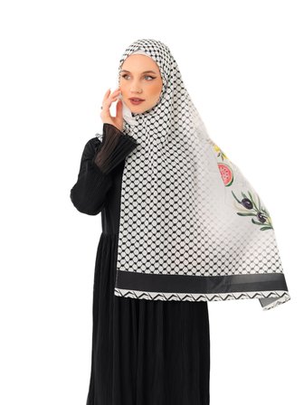Şal Kefiye Püskülsüz Yeşil Zeytin Dalı Dijital Baskılı Filistin Şal S100043