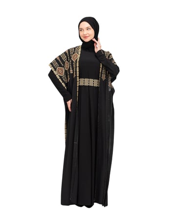 Çift Taraflı Filistin Mirası Nakışlı Kraliyet Abaya C100045