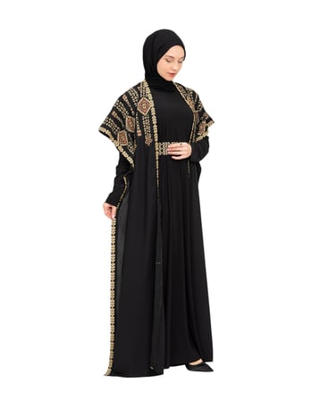 Çift Taraflı Filistin Mirası Nakışlı Kraliyet Abaya C100045