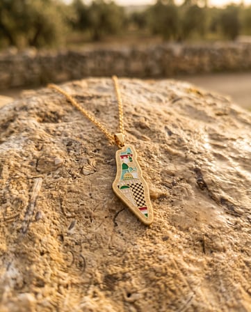 Zaytoon Filistin Haritası Kubbetü’s Sahra Tasarımlı Paslanmaz Gold Kaplama Unisex Kolye