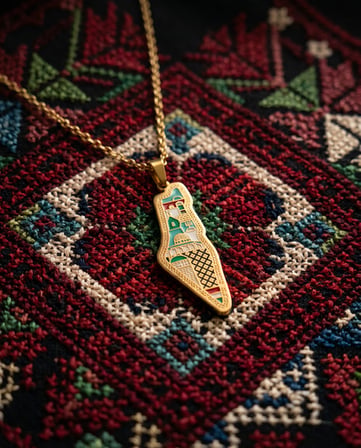 Zaytoon Filistin Haritası Kubbetü’s Sahra Tasarımlı Paslanmaz Gold Kaplama Unisex Kolye